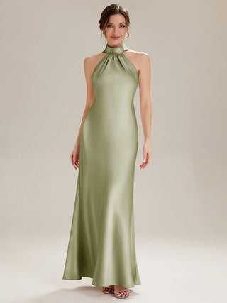 Sleeveless Halter Neck Fishtail Floor Length Dress with Thigh-High Slit, Bridesmaid Dresses