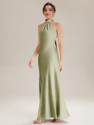 Sleeveless Halter Neck Fishtail Floor Length Dress with Thigh-High Slit, Bridesmaid Dresses