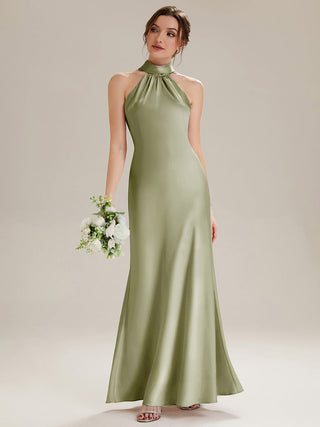 Sleeveless Halter Neck Fishtail Floor Length Dress with Thigh-High Slit, Bridesmaid Dresses