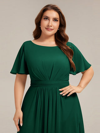 Short Sleeve Ruffle Round Neck High-Low Asymmetrical Bridesmaid Dresses