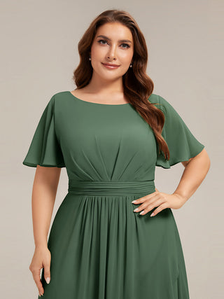 Short Sleeve Ruffle Round Neck High-Low Asymmetrical Bridesmaid Dresses