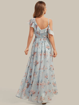 Short Sleeve Ruffle Asymmetrical A-Line Floor Length Bridesmaid Dresses