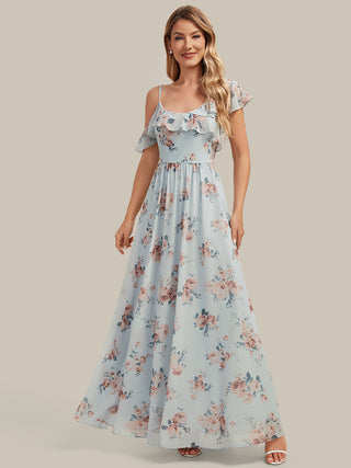 Short Sleeve Ruffle Asymmetrical A-Line Floor Length Bridesmaid Dresses