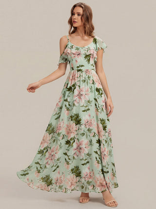 Short Sleeve Ruffle Asymmetrical A-Line Floor Length Bridesmaid Dresses