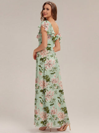 Short Sleeve Ruffle Asymmetrical A-Line Floor Length Bridesmaid Dresses
