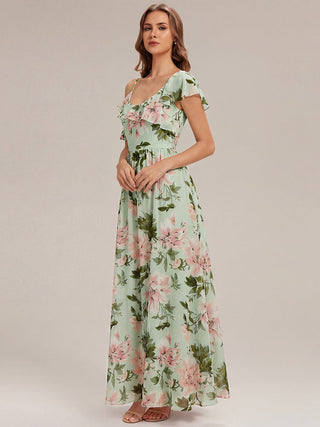Short Sleeve Ruffle Asymmetrical A-Line Floor Length Bridesmaid Dresses