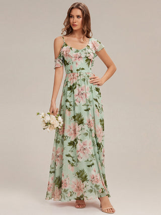Short Sleeve Ruffle Asymmetrical A-Line Floor Length Bridesmaid Dresses