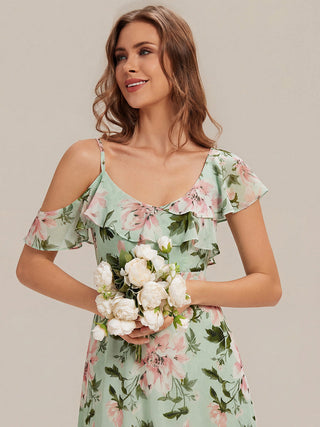 Short Sleeve Ruffle Asymmetrical A-Line Floor Length Bridesmaid Dresses