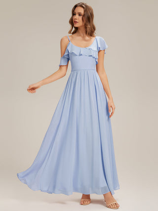 Short Sleeve Ruffle Asymmetrical A-Line Floor Length Bridesmaid Dresses