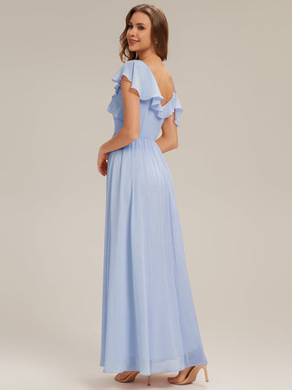 Short Sleeve Ruffle Asymmetrical A-Line Floor Length Bridesmaid Dresses