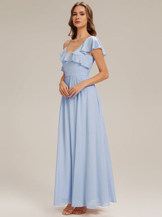Short Sleeve Ruffle Asymmetrical A-Line Floor Length Bridesmaid Dresses