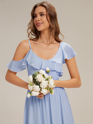 Short Sleeve Ruffle Asymmetrical A-Line Floor Length Bridesmaid Dresses
