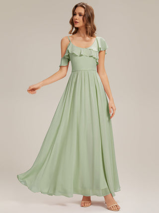 Short Sleeve Ruffle Asymmetrical A-Line Floor Length Bridesmaid Dresses