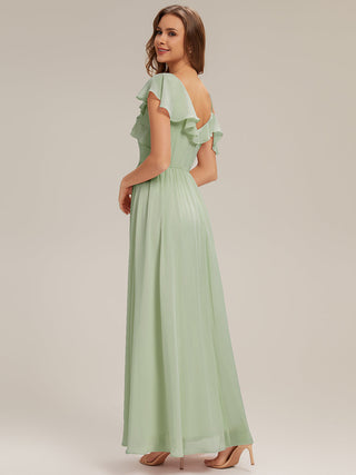 Short Sleeve Ruffle Asymmetrical A-Line Floor Length Bridesmaid Dresses