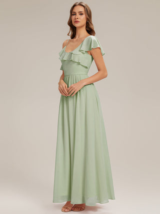 Short Sleeve Ruffle Asymmetrical A-Line Floor Length Bridesmaid Dresses