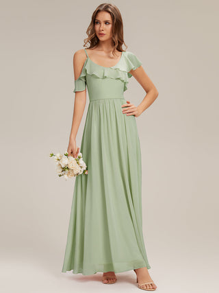 Short Sleeve Ruffle Asymmetrical A-Line Floor Length Bridesmaid Dresses