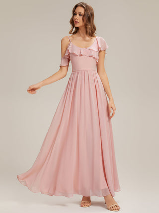 Short Sleeve Ruffle Asymmetrical A-Line Floor Length Bridesmaid Dresses