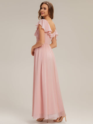 Short Sleeve Ruffle Asymmetrical A-Line Floor Length Bridesmaid Dresses