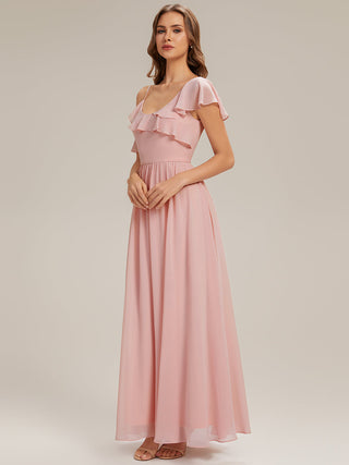 Short Sleeve Ruffle Asymmetrical A-Line Floor Length Bridesmaid Dresses