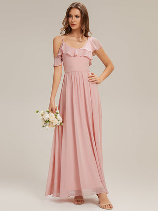 Short Sleeve Ruffle Asymmetrical A-Line Floor Length Bridesmaid Dresses