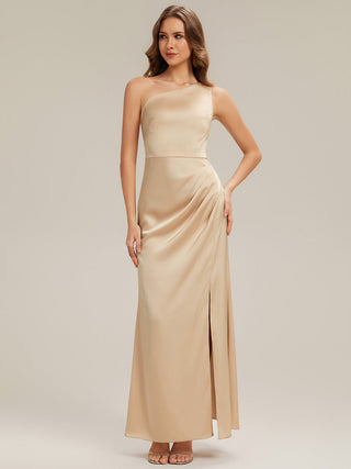 Strapless One Shoulder Sheath Non-Stretch Floor Length Bridesmaid Dresses