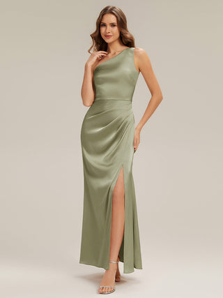 Strapless One Shoulder Sheath Non-Stretch Floor Length Bridesmaid Dresses