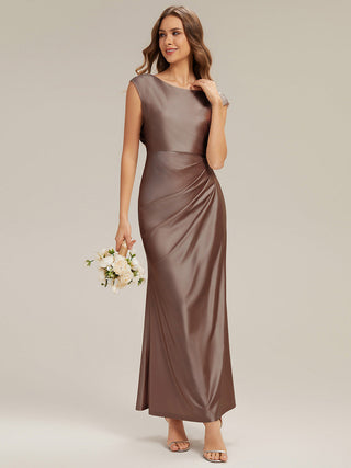 Commercial Strapless Gathered Cowl Neck High Stretch A-Line Floor Length Bridesmaid Dresses