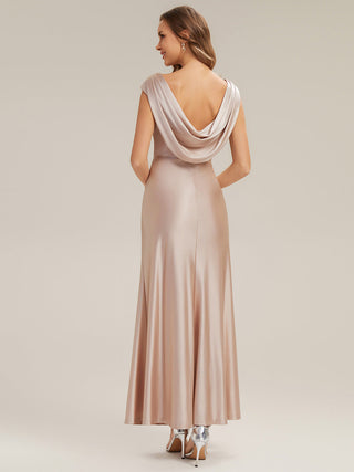 Commercial Strapless Gathered Cowl Neck High Stretch A-Line Floor Length Bridesmaid Dresses