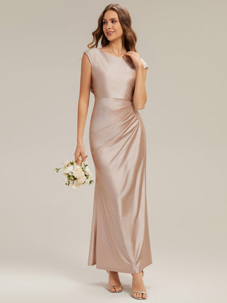 Commercial Strapless Gathered Cowl Neck High Stretch A-Line Floor Length Bridesmaid Dresses