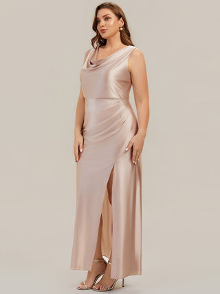 Sleeveless High Stretch Cowl Neck Fishtail Floor Length Bridesmaid Dresses
