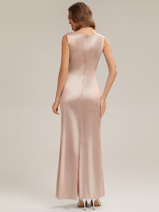 Sleeveless High Stretch Cowl Neck Fishtail Floor Length Bridesmaid Dresses