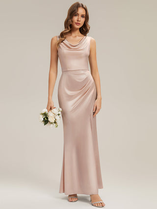 Sleeveless High Stretch Cowl Neck Fishtail Floor Length Bridesmaid Dresses
