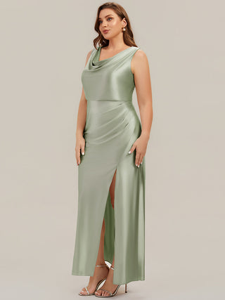 Sleeveless High Stretch Cowl Neck Fishtail Floor Length Bridesmaid Dresses