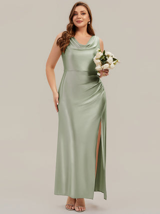 Sleeveless High Stretch Cowl Neck Fishtail Floor Length Bridesmaid Dresses