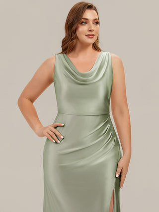 Sleeveless High Stretch Cowl Neck Fishtail Floor Length Bridesmaid Dresses