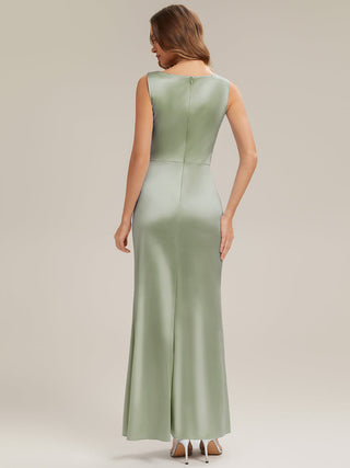 Sleeveless High Stretch Cowl Neck Fishtail Floor Length Bridesmaid Dresses