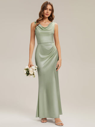 Sleeveless High Stretch Cowl Neck Fishtail Floor Length Bridesmaid Dresses