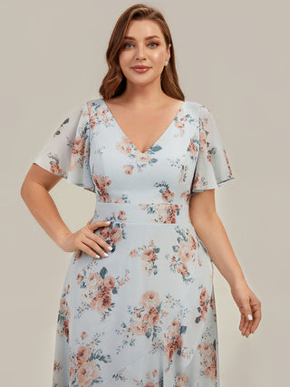 Short Sleeve Ruffled Deep V-Neck Asymmetrical High-Low Bridesmaid Dresses