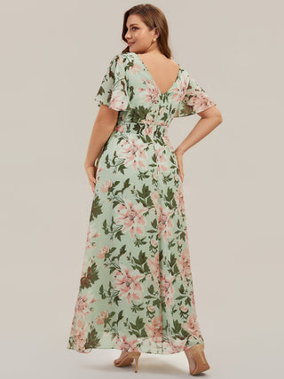 Short Sleeve Ruffled Deep V-Neck Asymmetrical High-Low Bridesmaid Dresses