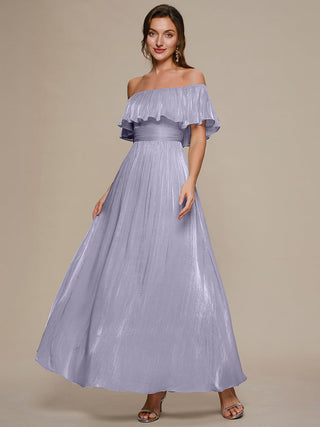 Short Sleeve Off Shoulder Ruffled A-Line Floor Length Bridesmaid Dresses