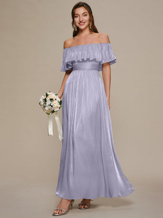 Short Sleeve Off Shoulder Ruffled A-Line Floor Length Bridesmaid Dresses