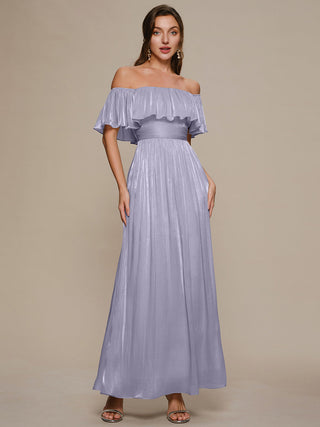 Short Sleeve Off Shoulder Ruffled A-Line Floor Length Bridesmaid Dresses