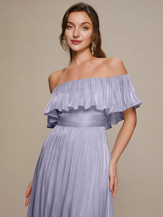 Short Sleeve Off Shoulder Ruffled A-Line Floor Length Bridesmaid Dresses