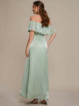 Short Sleeve Off Shoulder Ruffled A-Line Floor Length Bridesmaid Dresses