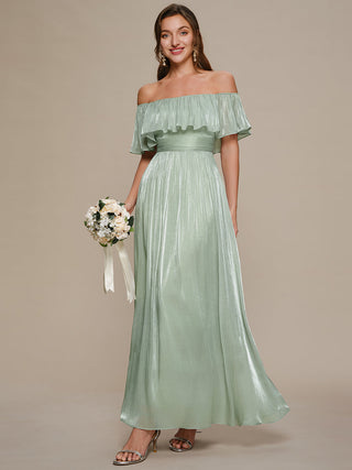 Short Sleeve Off Shoulder Ruffled A-Line Floor Length Bridesmaid Dresses
