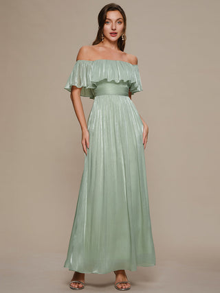 Short Sleeve Off Shoulder Ruffled A-Line Floor Length Bridesmaid Dresses