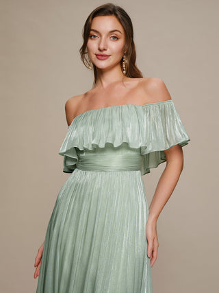 Short Sleeve Off Shoulder Ruffled A-Line Floor Length Bridesmaid Dresses