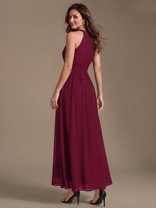 Corset Sash Halter Chiffon A-Line Maxi Bridesmaid Dress