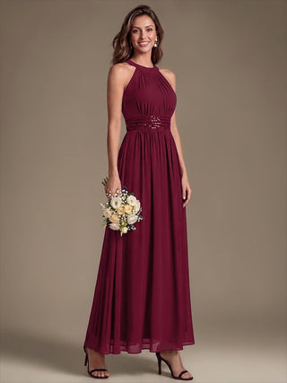Corset Sash Halter Chiffon A-Line Maxi Bridesmaid Dress