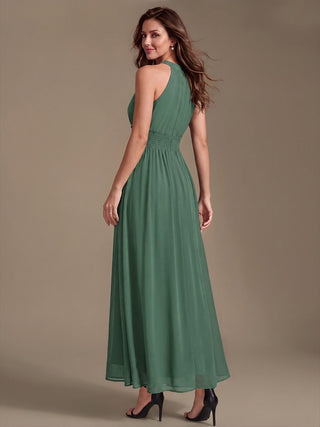 Corset Sash Halter Chiffon A-Line Maxi Bridesmaid Dress
